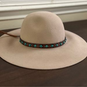 Wool Tan Hat with Brown and Blue Accents